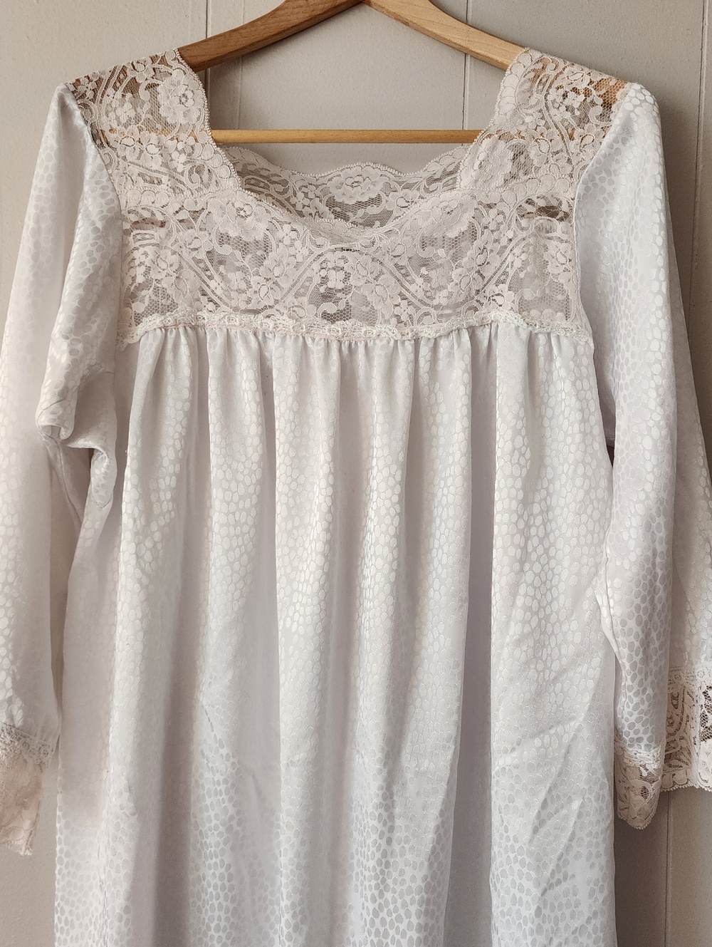 Vintage 70s Christian Dior White Lace Nightgown Nylon Jacquard Romantic